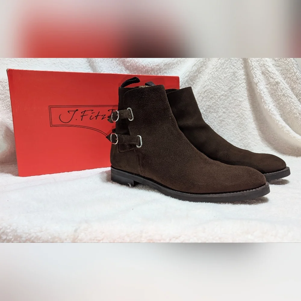 J. FitzPatrick Genesee Jodhpur Dark Brown Suede Leather Designer Boots Mens US 7